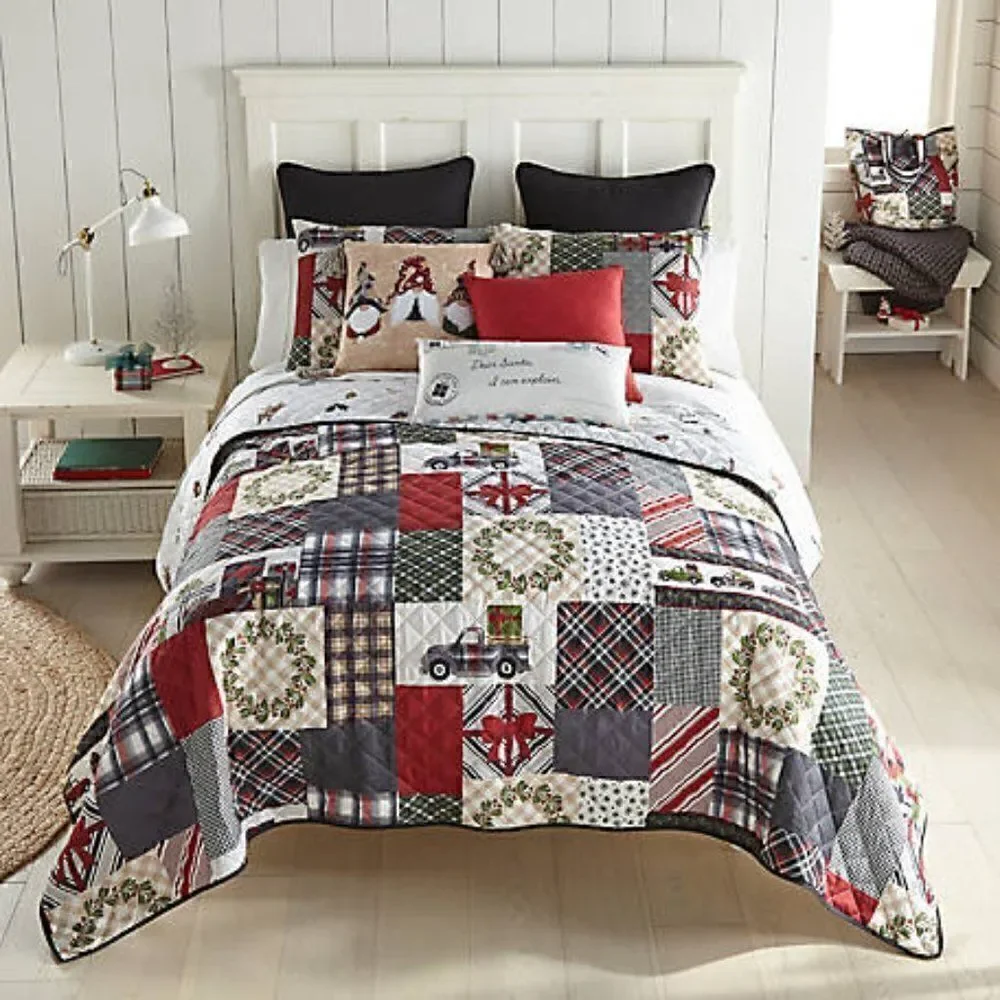 Christmas Truck Farmhouse QUEEN Quilt Set Holiday